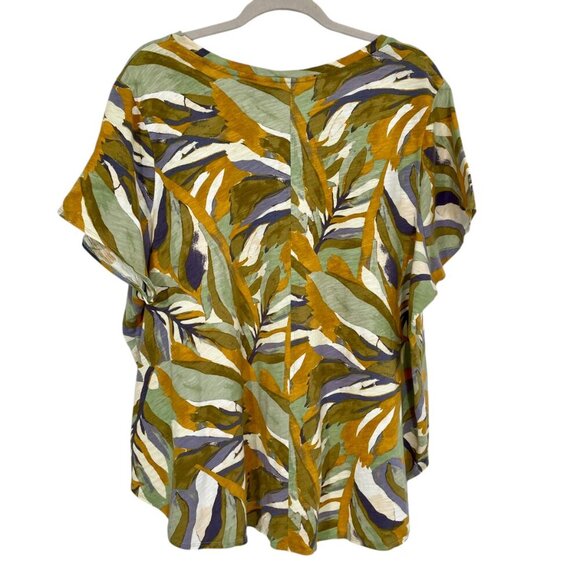 Rachel Zoe 100% Cotton Flutter SleeveTop | 3X | Multi-Color Abstract Leaf Print - Picture 3 of 12